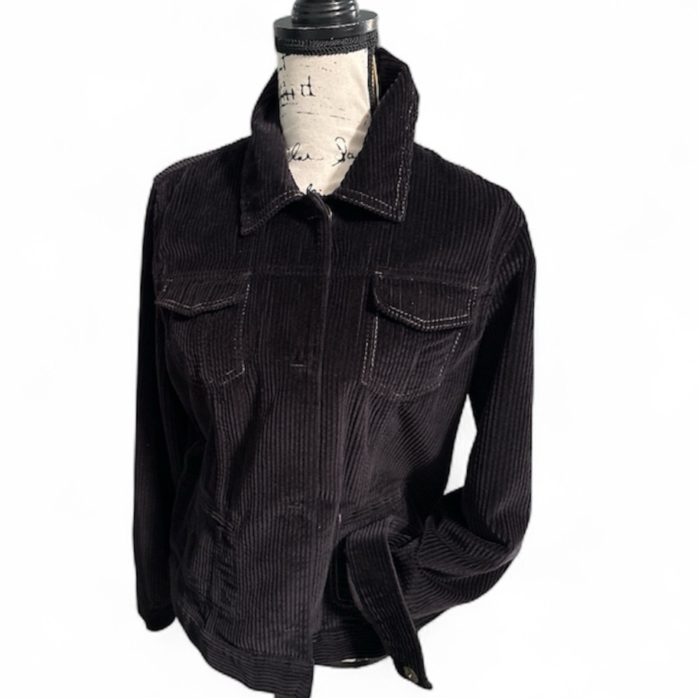 NWT J. Jill Black Wide Wale Corduroy Jean Jacket Womens Size M Snap Button Front